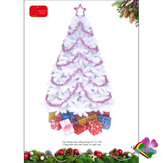 Cây thông màu trắng trong- 90cm (Tặng phụ kiện trang trí)